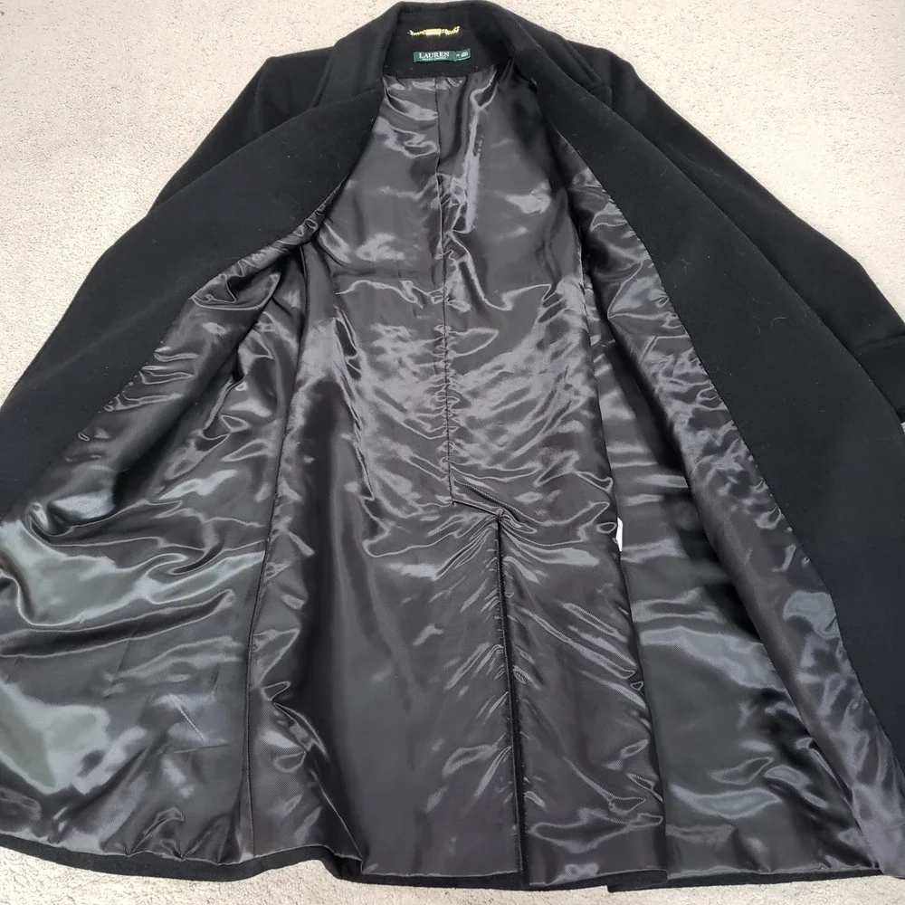 Ralph Lauren Black Wool Cashmere Wrap Belted Open Long Trench Coat Sz 14 - Picture 6 of 14